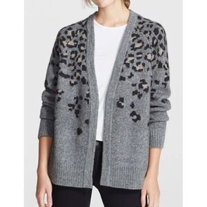 Rag & Bone Womens Oversized XS Isadora Leopard Intarsia Knit Cardigan Wool Blend